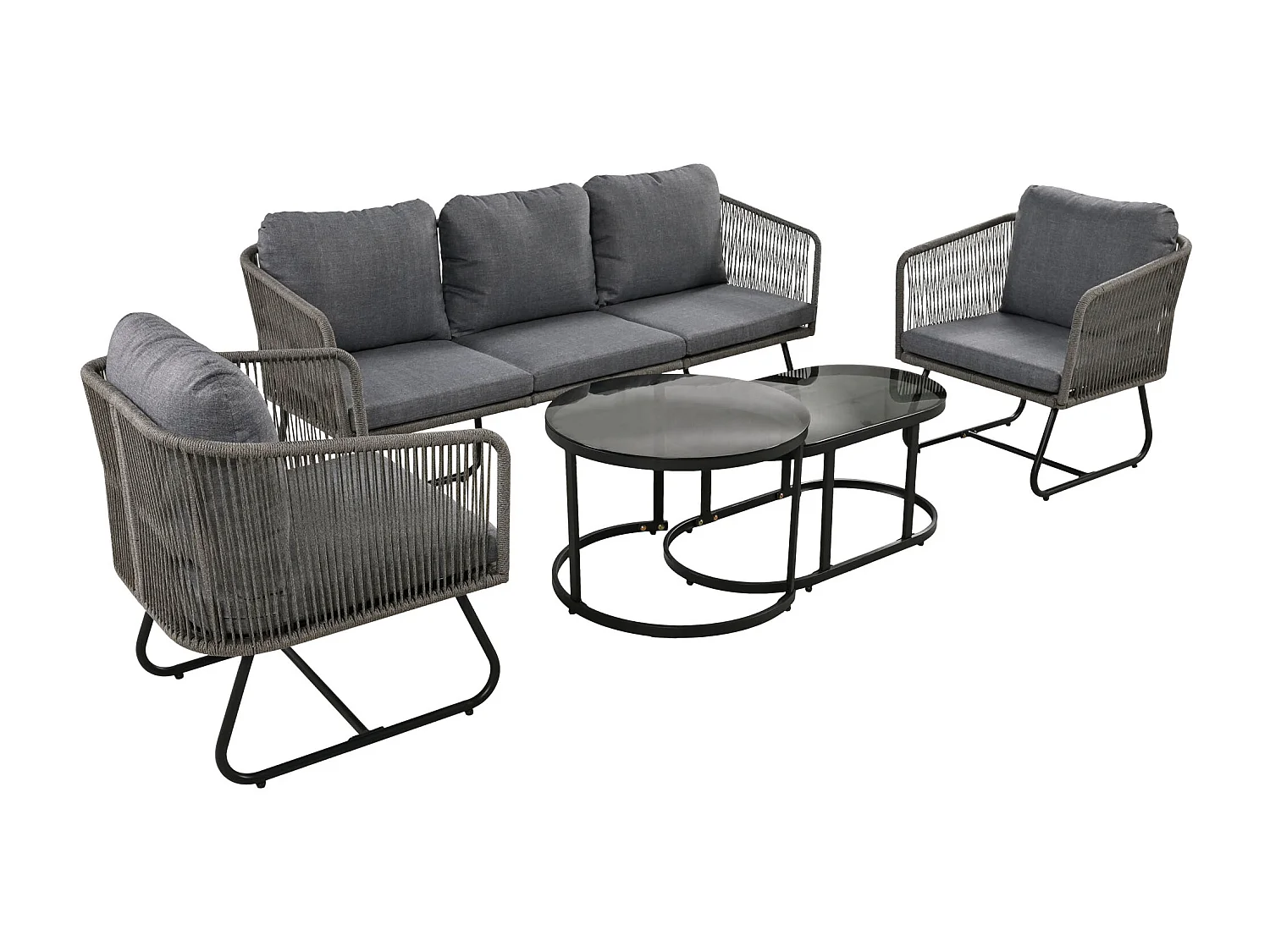 Salon de jardin, ensemble de meubles de jardin, pieds réglables, lot de 5, avec coussins d'assise et de dossier