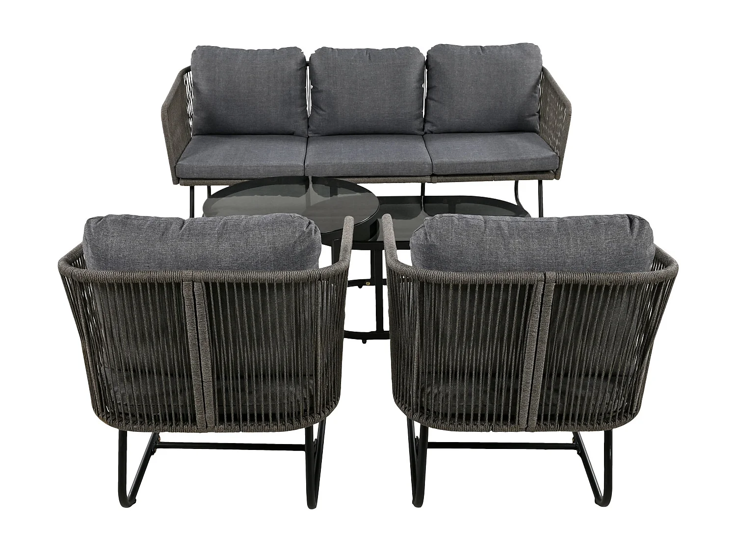 Salon de jardin, ensemble de meubles de jardin, pieds réglables, lot de 5, avec coussins d'assise et de dossier