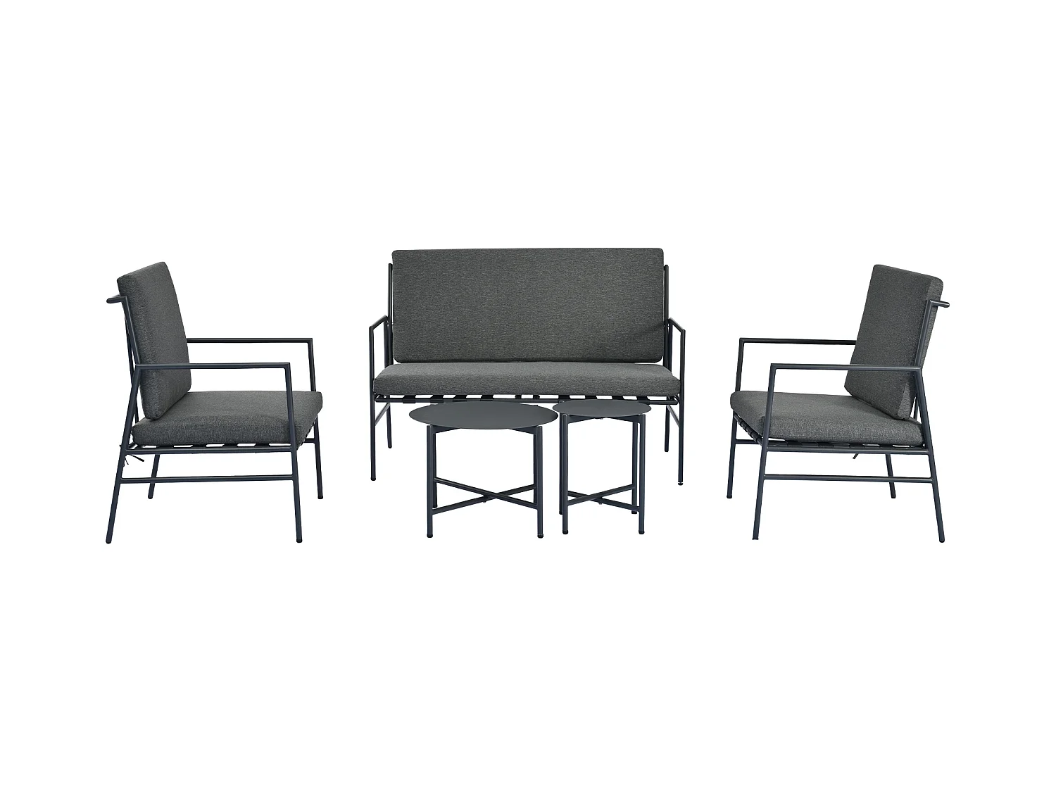 Ensemble de canapé d'extérieur 4 pièces, 4 places + 2 tables basses rondes, coussins amovibles et lavables, gris