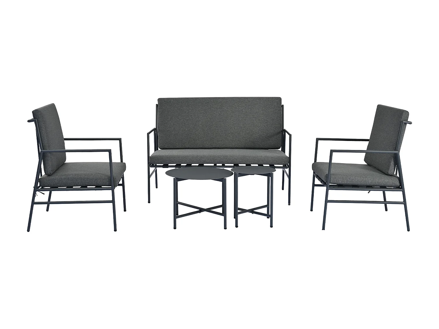 Ensemble de canapé d'extérieur 4 pièces, 4 places + 2 tables basses rondes, coussins amovibles et lavables, gris