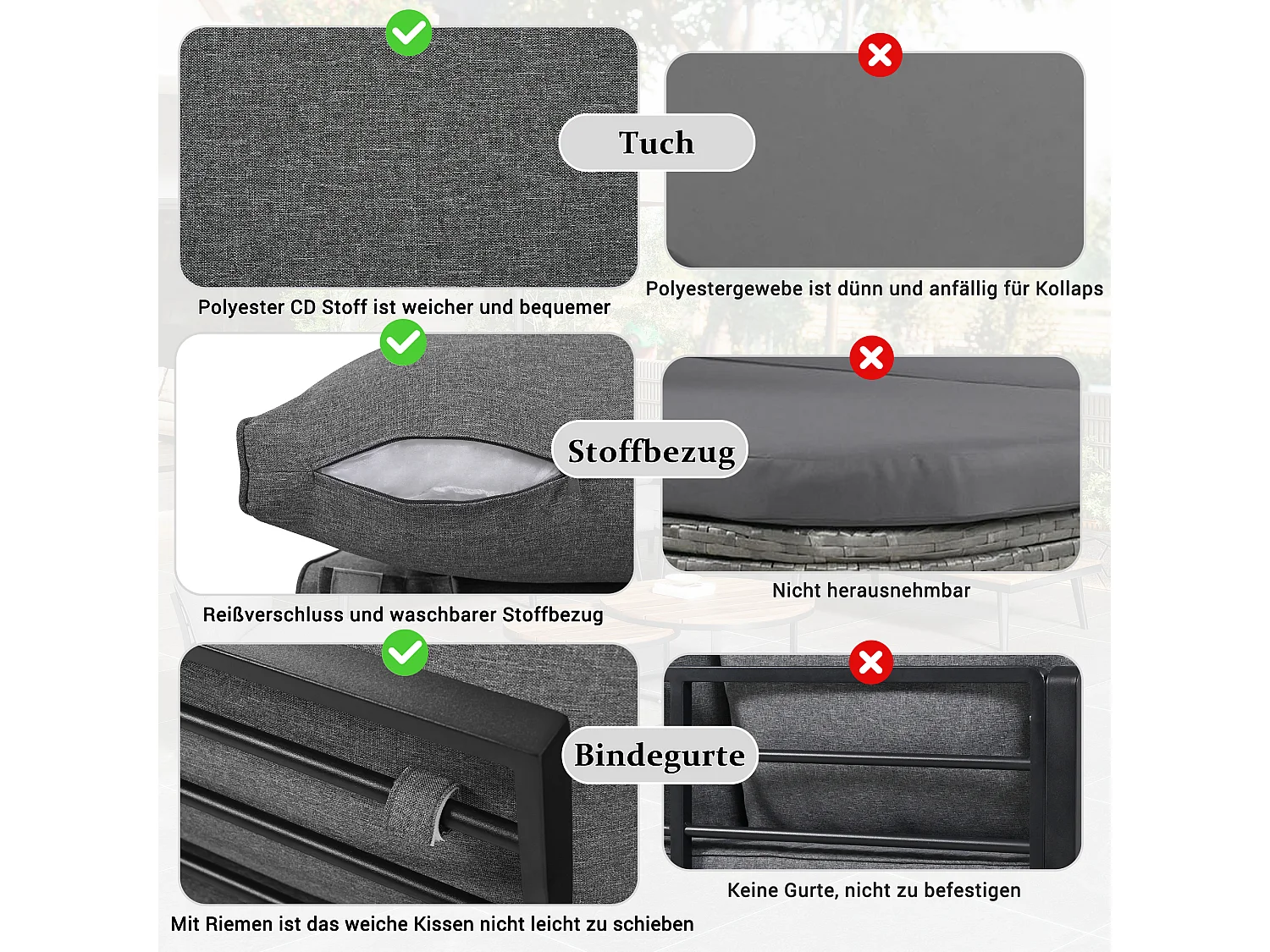 Tuinloungeset voor 5-6 personen, tuinmeubilair, terras balkon tuin binnen buiten, eetset 6-delig, (2x bank, 2x losse fauteuils, 2x tafel)