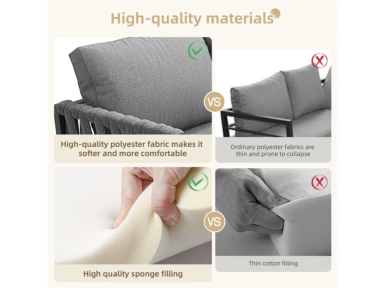 Conjunto de mobiliário de jardim, conjunto de mobiliário de jardim em corda, pernas ajustáveis, sofá de canto, com almofadas de assento e encosto, cinzento