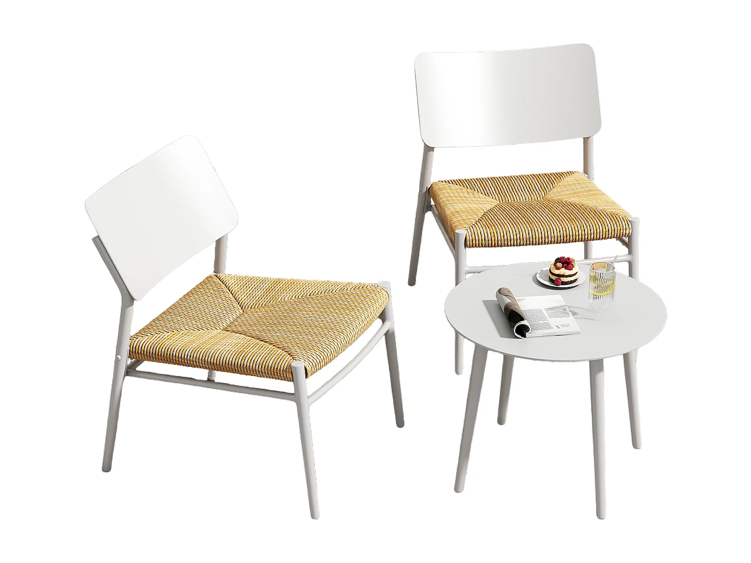 Ensemble de meubles de balcon en aluminium 3 pièces, mobilier d'extérieur, rotin PE, beige