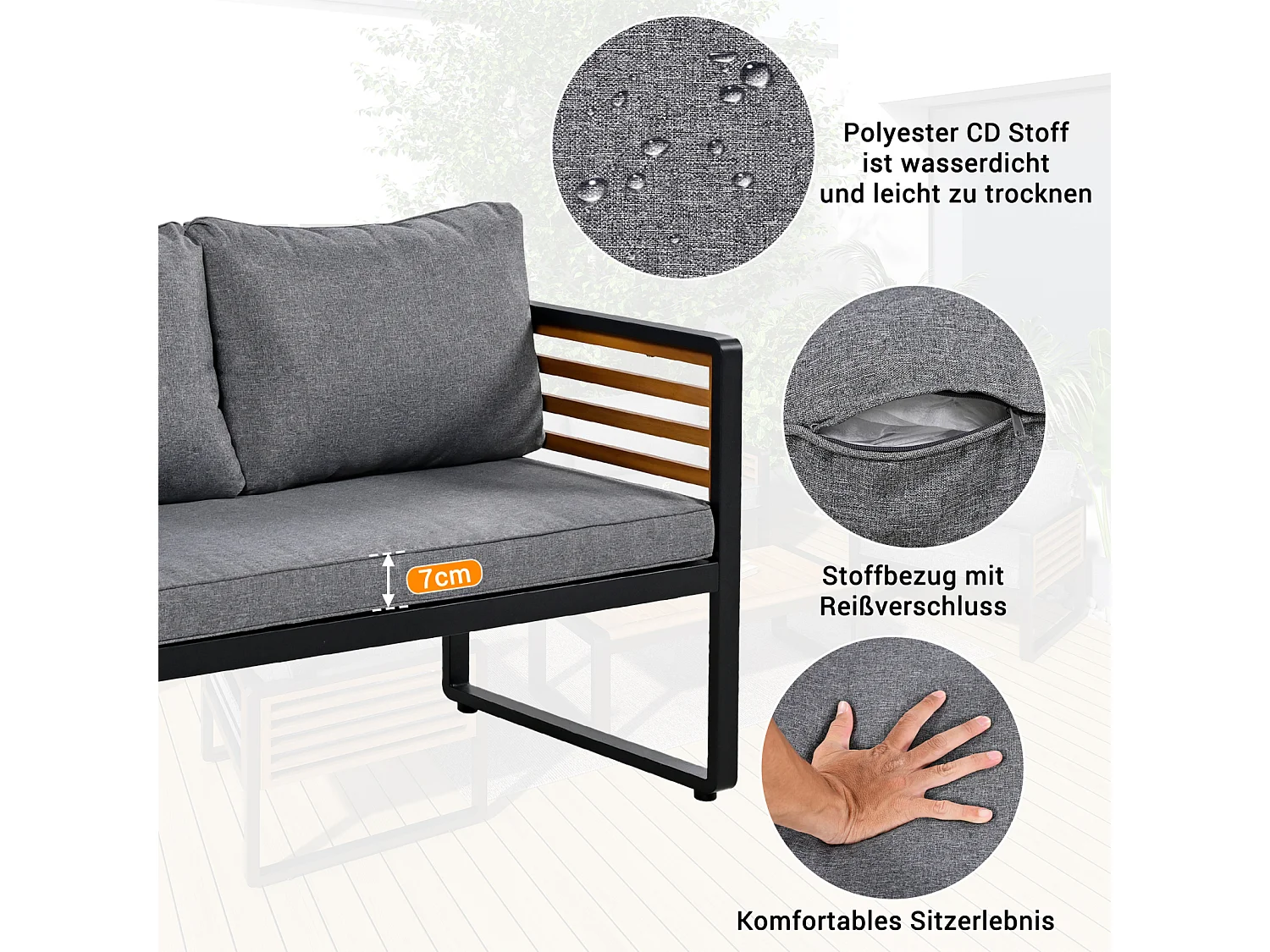 Tuin Lounge Set, Tuinmeubelset (Brede Set, 4-delige Eettafelset, 1x2-Zitsbank, 2x Enkele Stoelen, 1x Tafel), Grijs