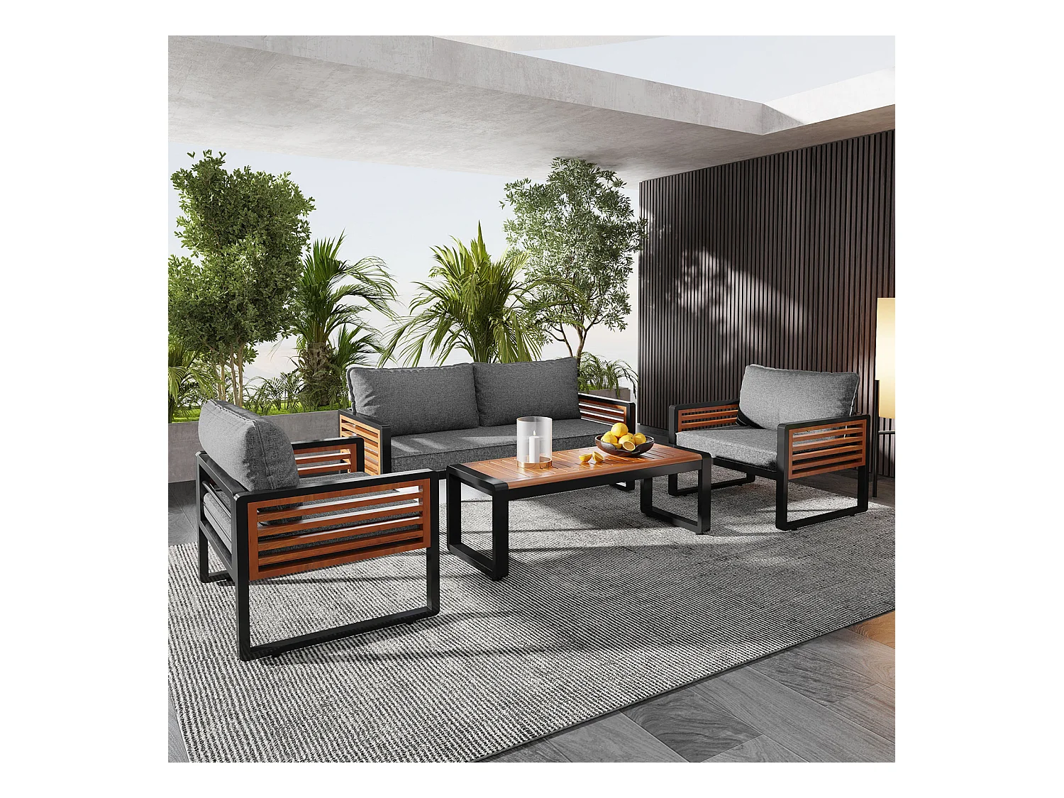 Tuin Lounge Set, Tuinmeubelset (Brede Set, 4-delige Eettafelset, 1x2-Zitsbank, 2x Enkele Stoelen, 1x Tafel), Grijs