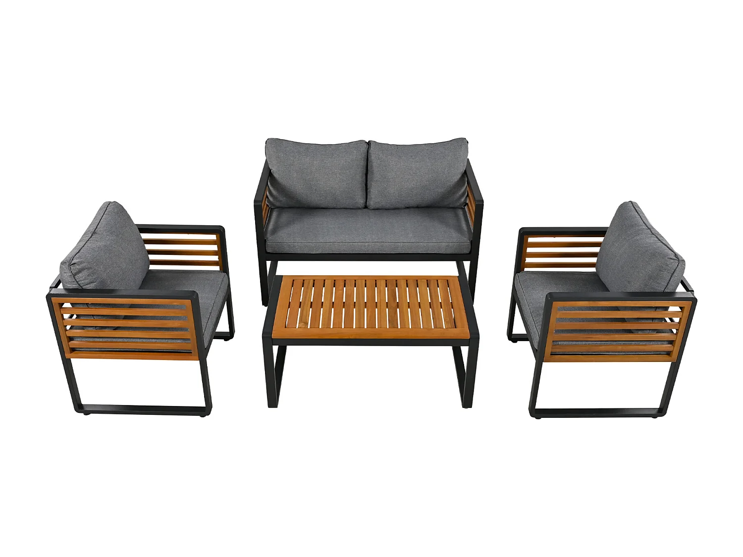 Tuin Lounge Set, Tuinmeubelset (Brede Set, 4-delige Eettafelset, 1x2-Zitsbank, 2x Enkele Stoelen, 1x Tafel), Grijs