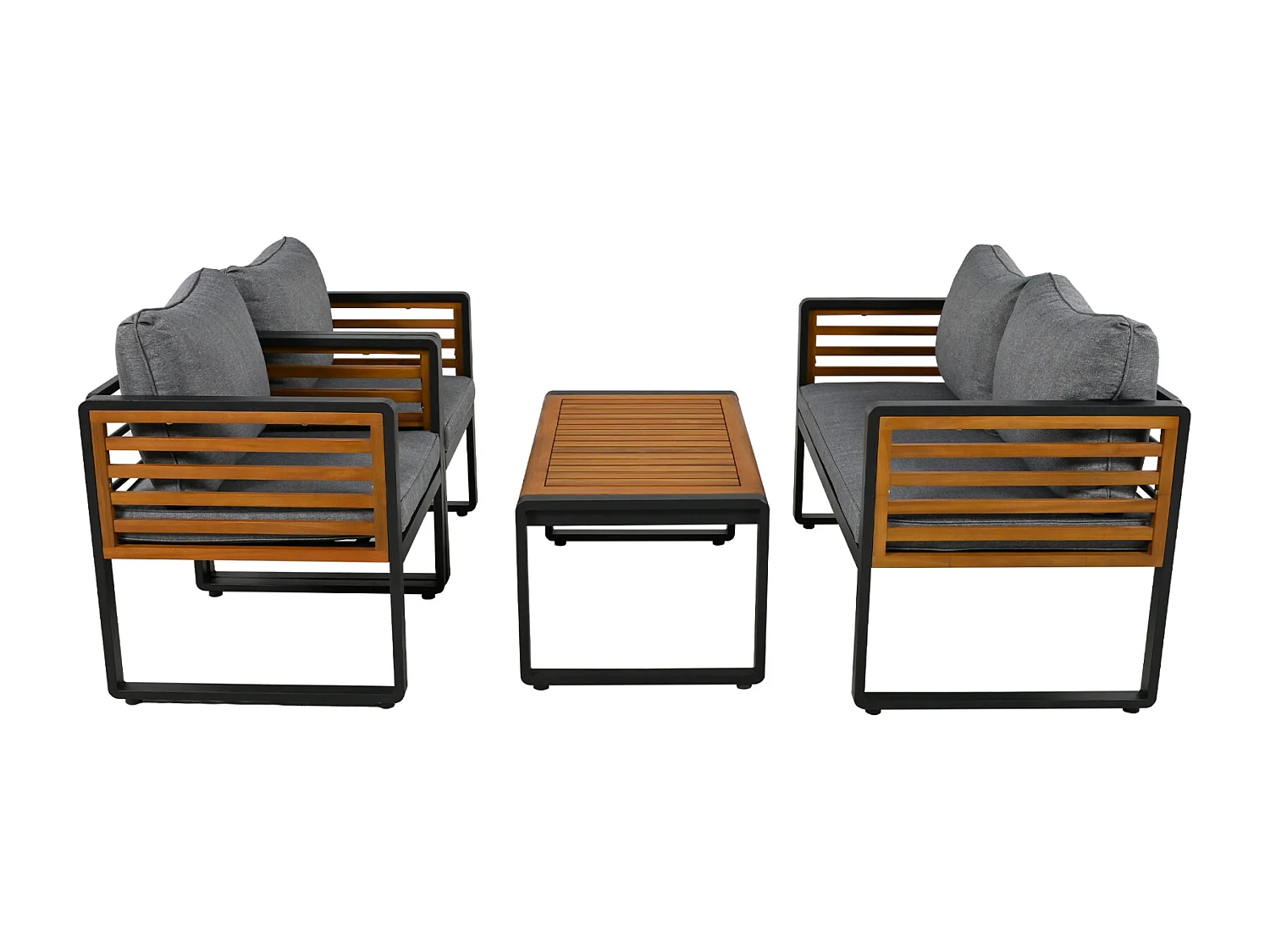 Tuin Lounge Set, Tuinmeubelset (Brede Set, 4-delige Eettafelset, 1x2-Zitsbank, 2x Enkele Stoelen, 1x Tafel), Grijs