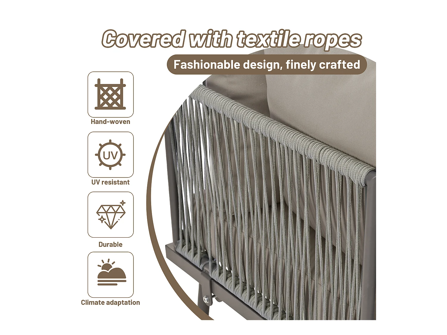 Salon de jardin, ensemble de meubles de jardin en L, ensemble de salon avec coussins d'assise, pieds réglables, 2 canapés + 1 table