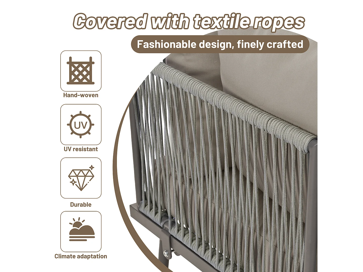 Salon de jardin, ensemble de meubles de jardin en L, ensemble de salon avec coussins d'assise, pieds réglables, 2 canapés + 1 table