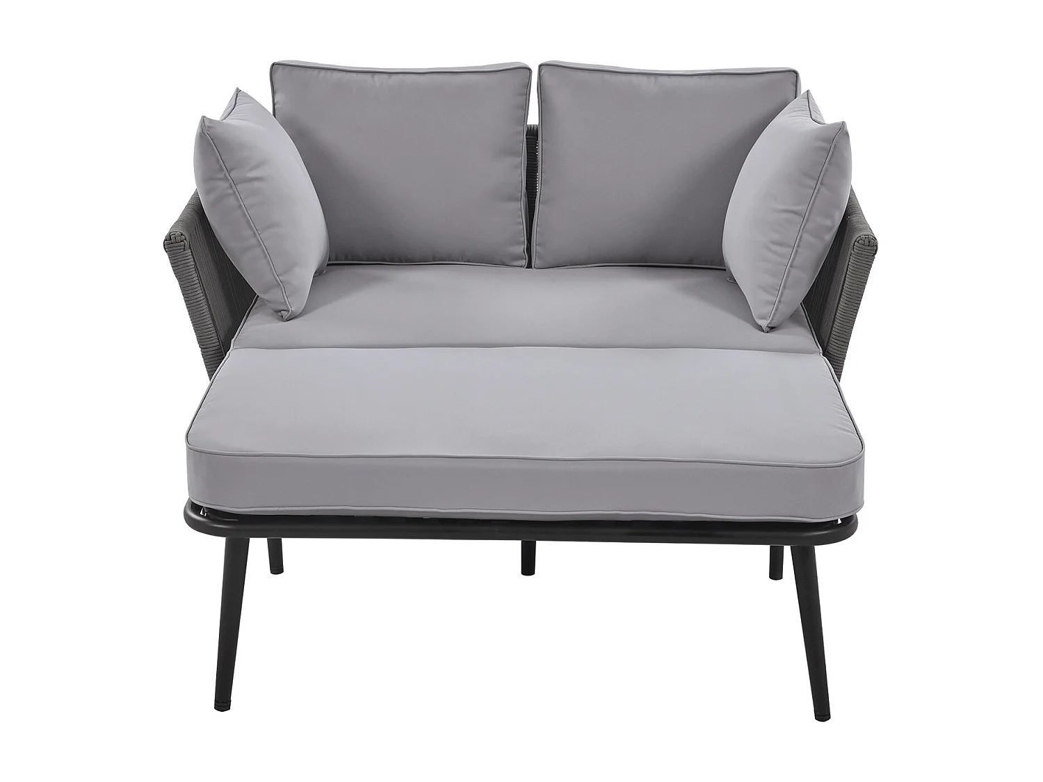 Tuinbank met kussens, ligstoel voor buiten, tuinlounge, balkonmeubelset, loungemeubels, terrasmeubels, grijs