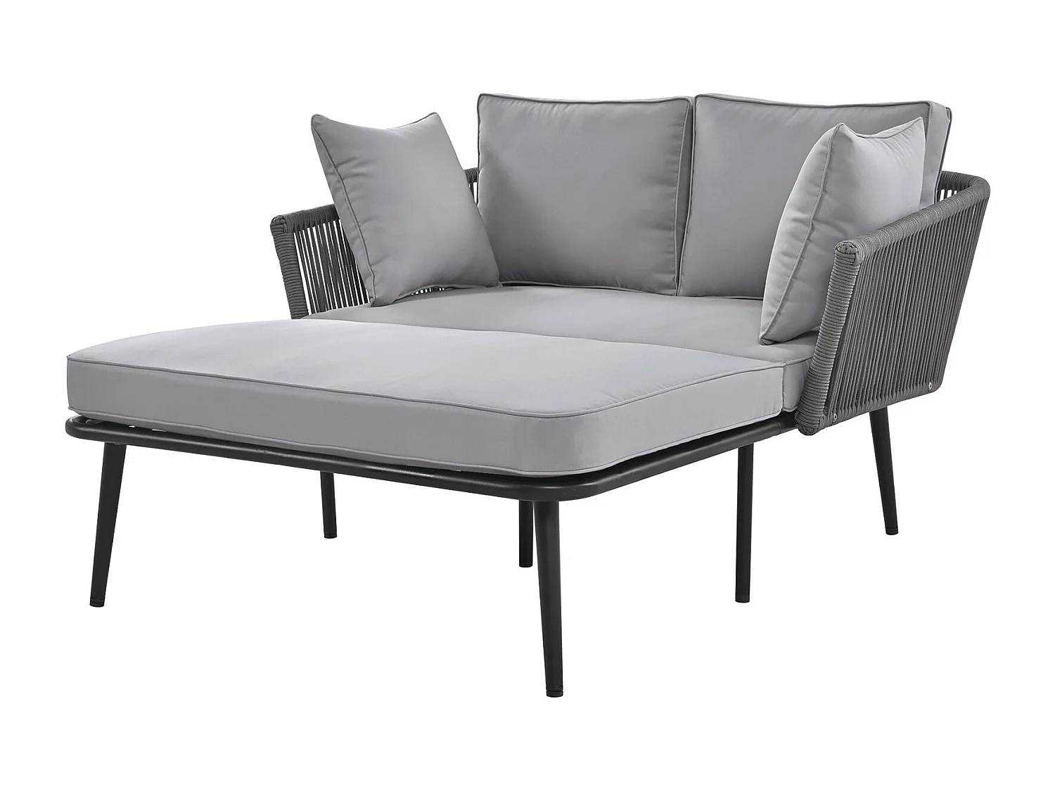 Tuinbank met kussens, ligstoel voor buiten, tuinlounge, balkonmeubelset, loungemeubels, terrasmeubels, grijs