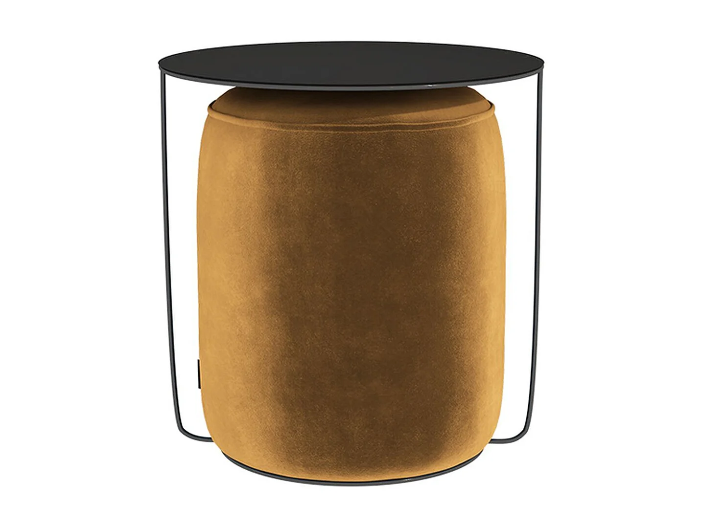 Table basse ronde en métal - avec pouf moutarde - GAZURE