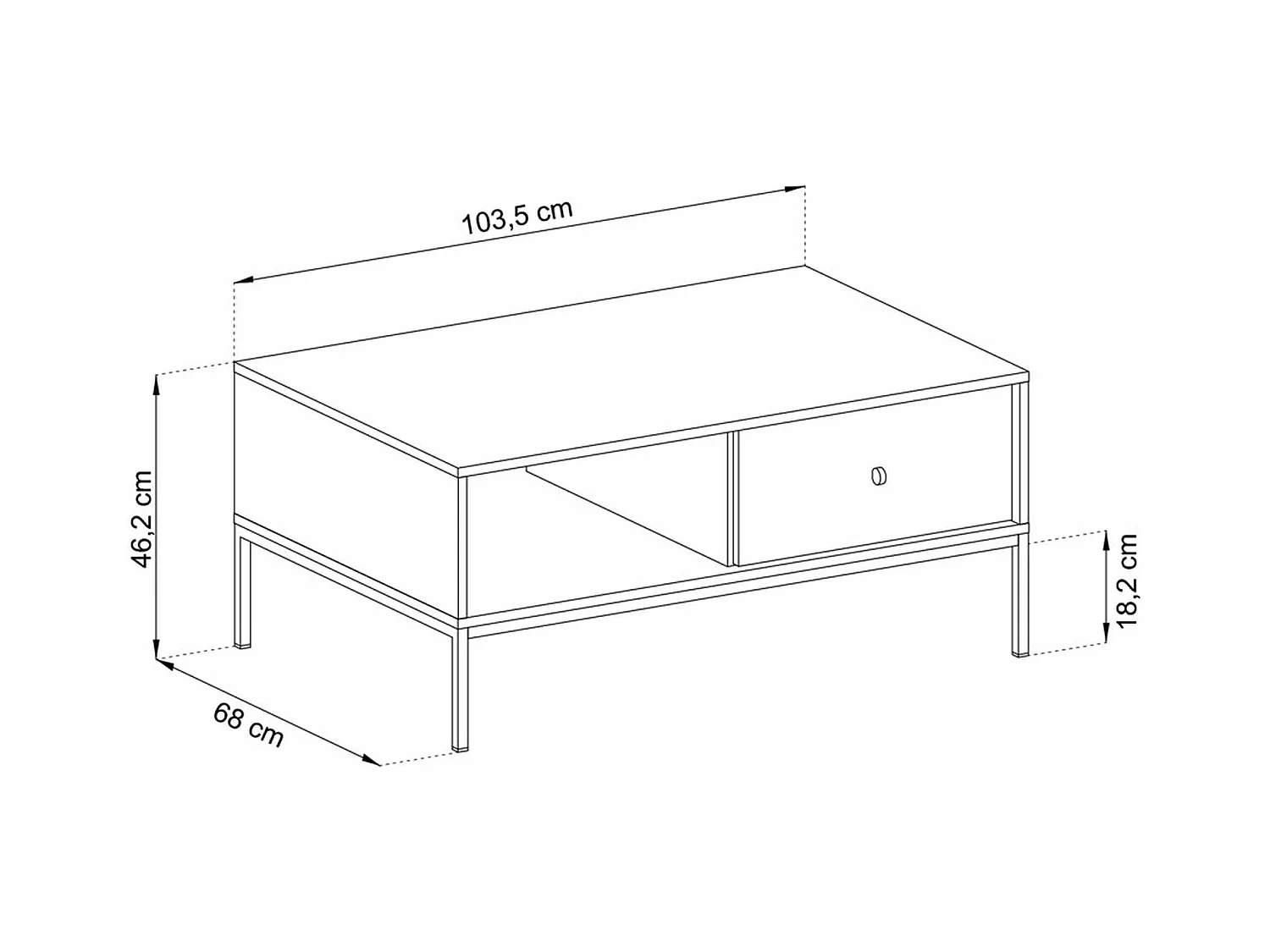 Table basse - 104x68 cm - marine avec pieds dorés - VELLORE