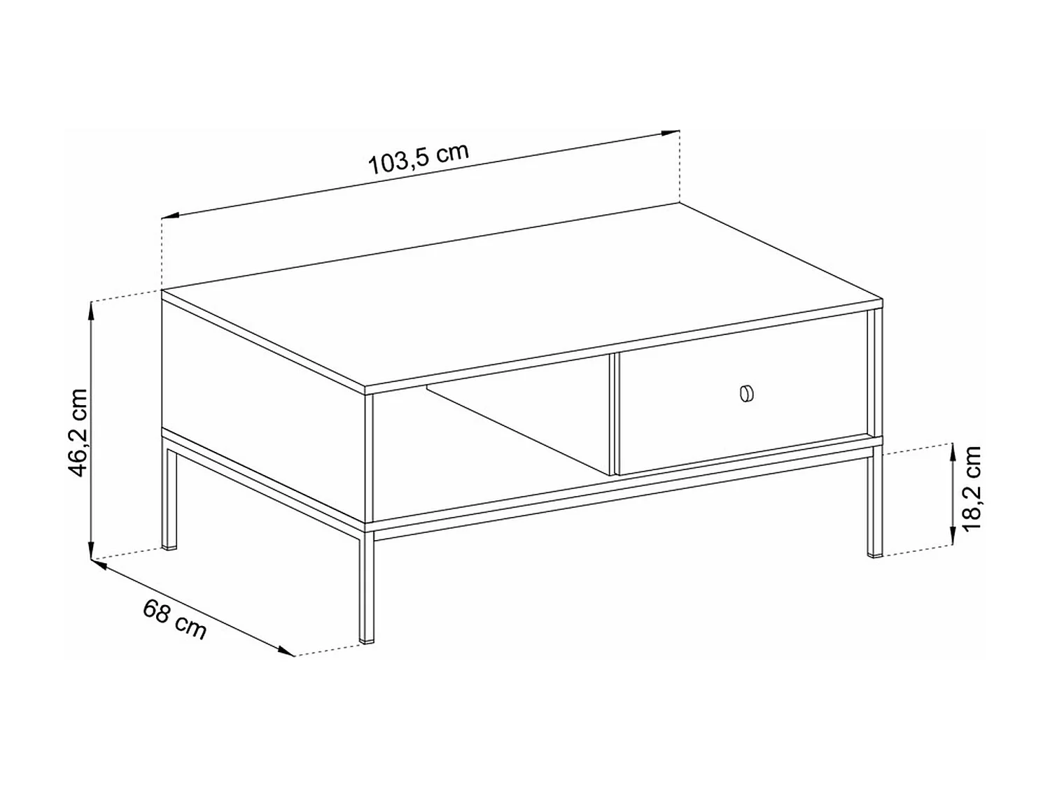 Table basse - 104x68 cm - marine avec pieds dorés - VELLORE