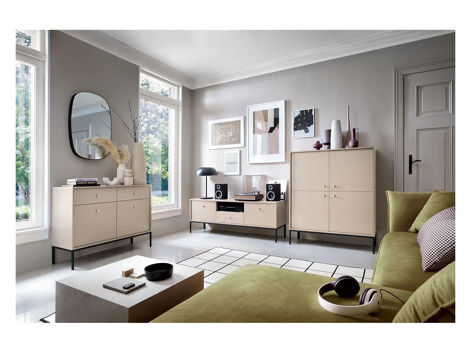 Table basse - 104x68 cm - beige avec pieds dorés - VELLORE