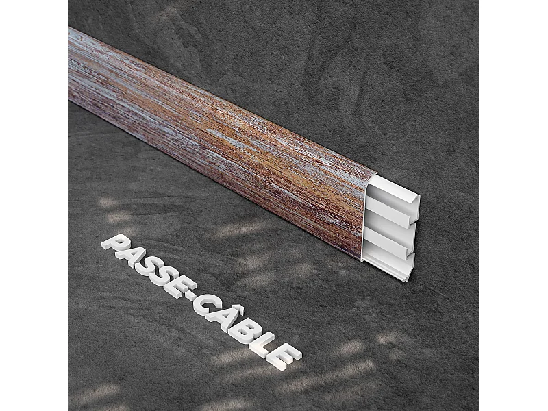 Plinthe Passe-Câble PVC 80 mm - Planche Vieillie - 2.60 m, Lot de 5