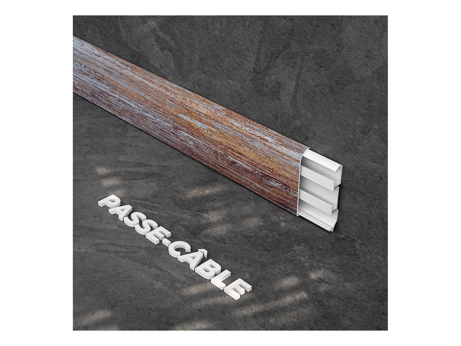 Plinthe Passe-Câble PVC 80 mm - Planche Vieillie - 2.60 m, Lot de 5