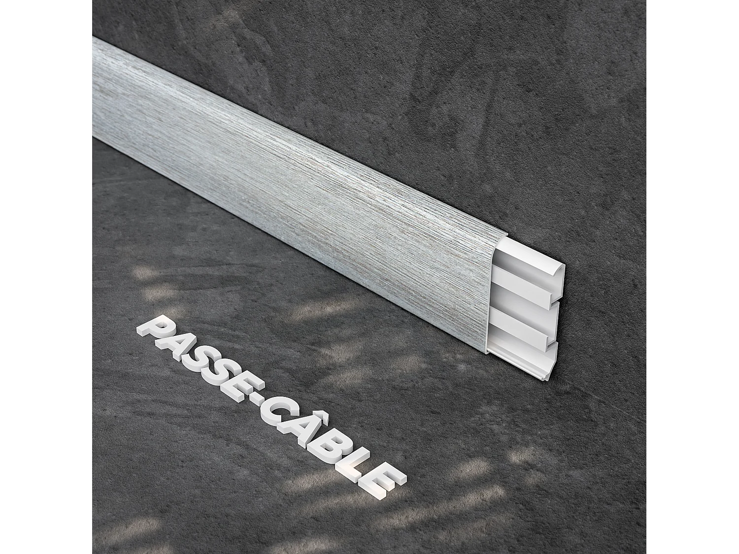 Plinthe Passe-Câble PVC 80 mm - Chêne de Wallonie - 2.60 m, Lot de 5