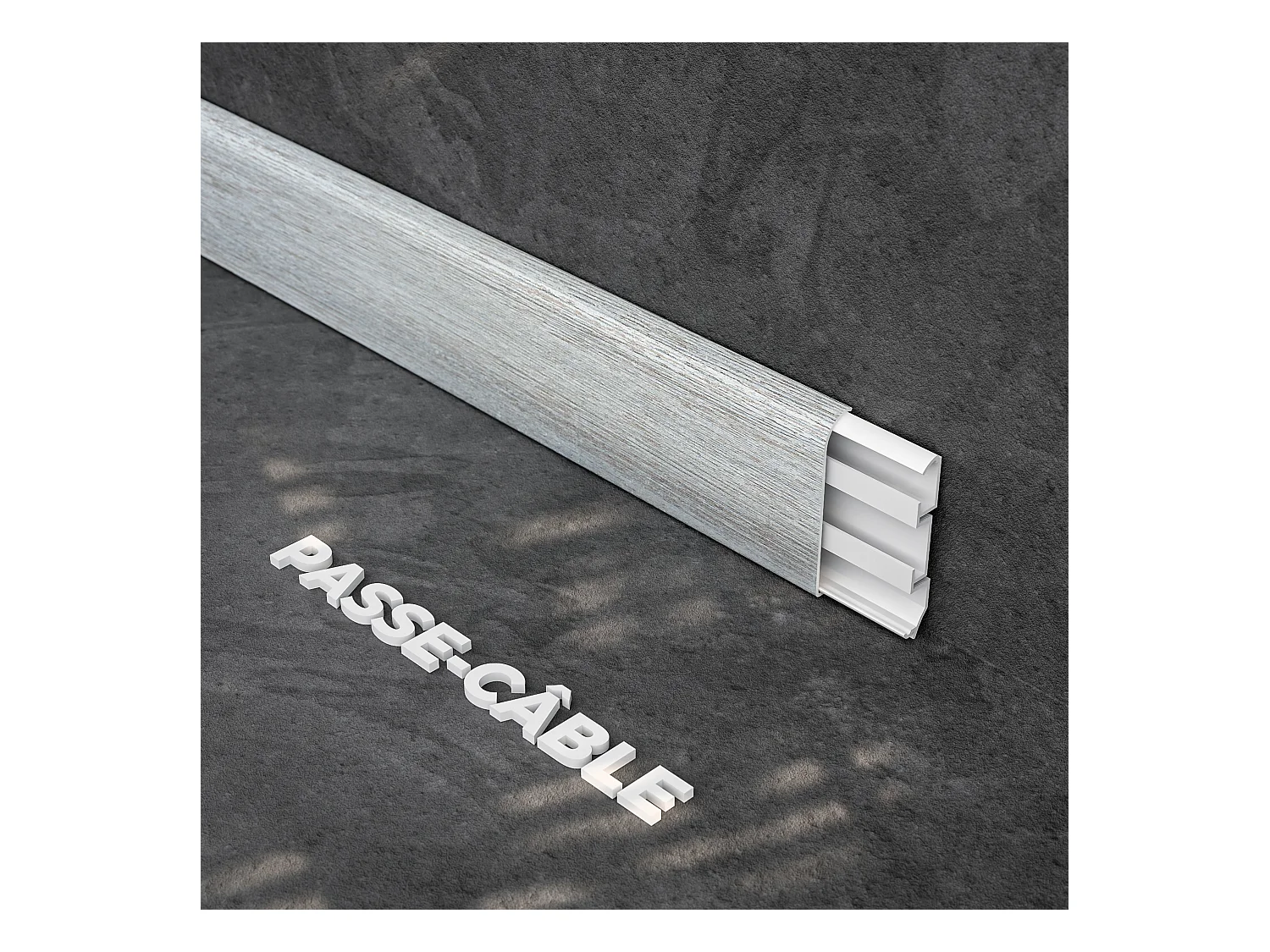Plinthe Passe-Câble PVC 80 mm - Chêne de Wallonie - 2.60 m, Lot de 5