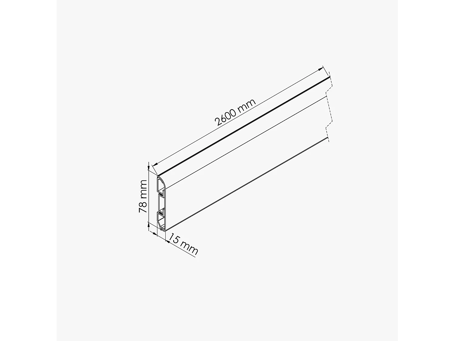 Plinthe Passe-Câble PVC 80 mm - Chêne de Wallonie - 2.60 m, Lot de 5