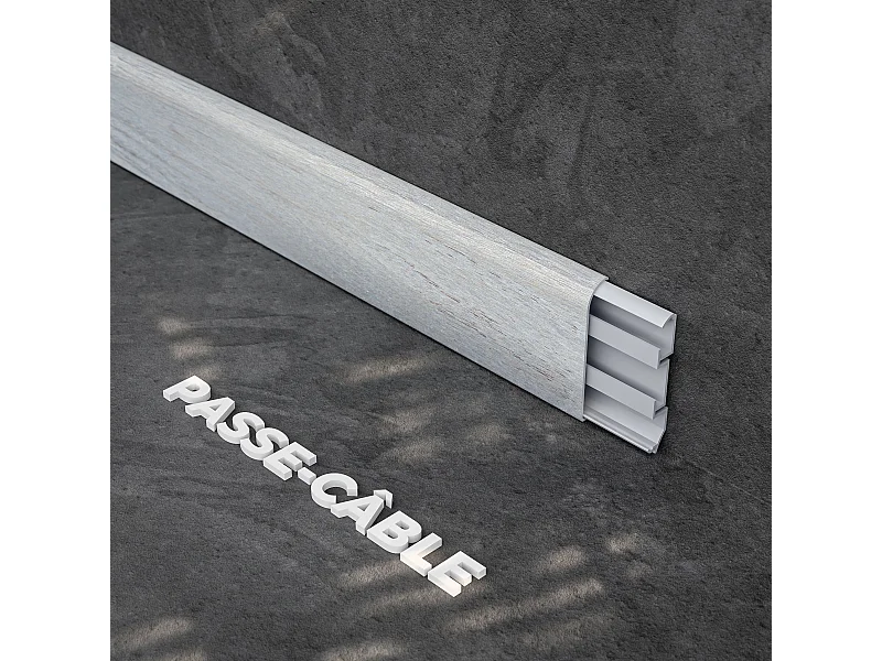 Plinthe Passe-Câble PVC 80 mm - Chêne Cendré - 2.60 m, Lot de 5