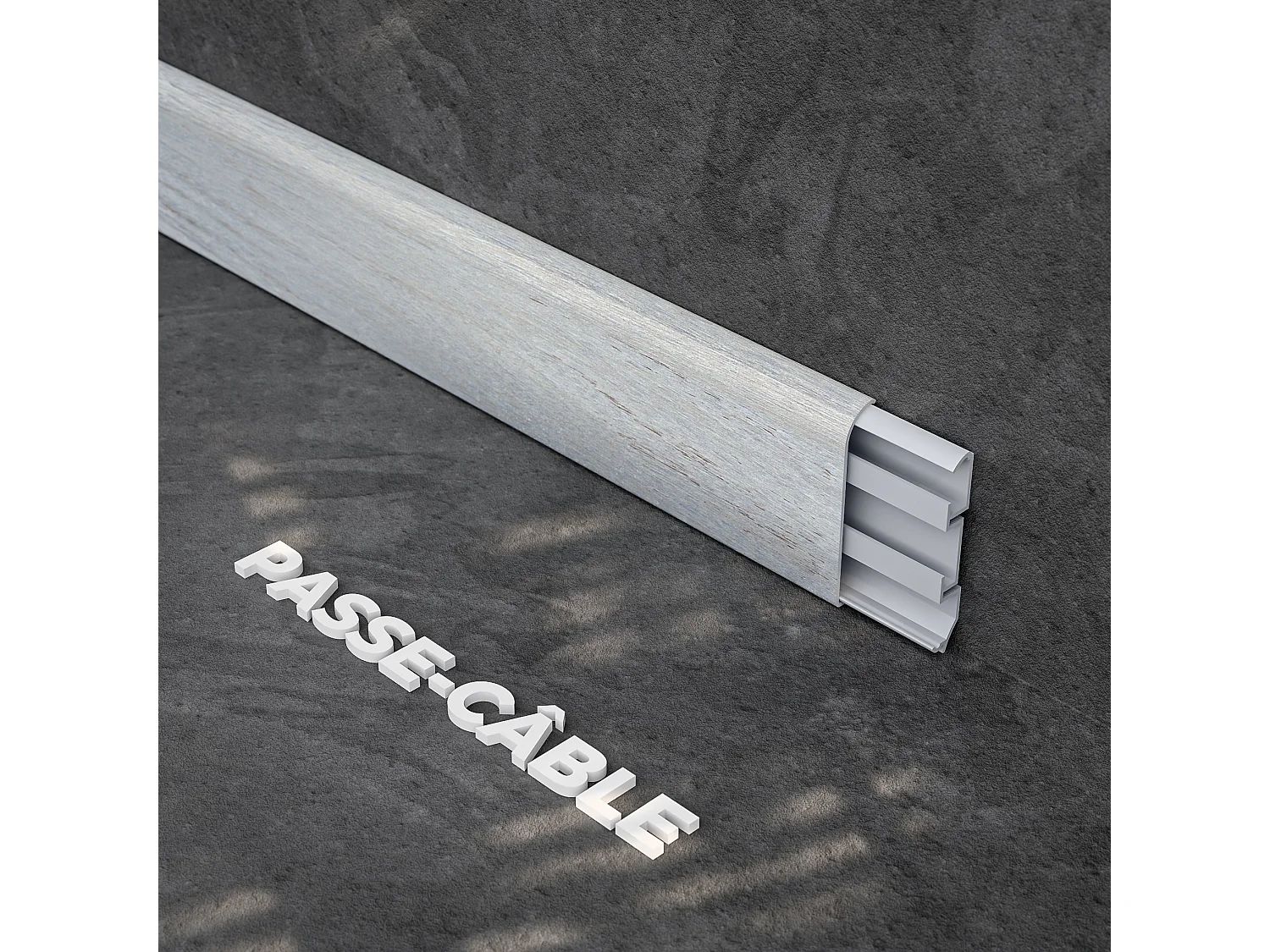 Plinthe Passe-Câble PVC 80 mm - Chêne Cendré - 2.60 m, Lot de 5