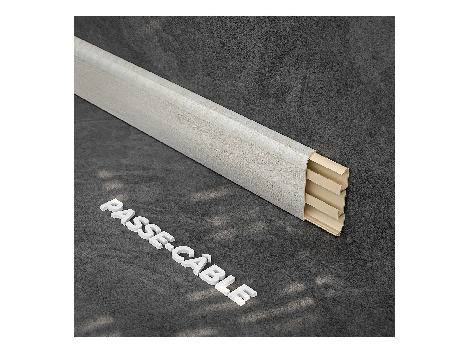 Plinthe Passe-Câble PVC 80 mm - Planche Blanchie - 2.60 m, Lot de 5