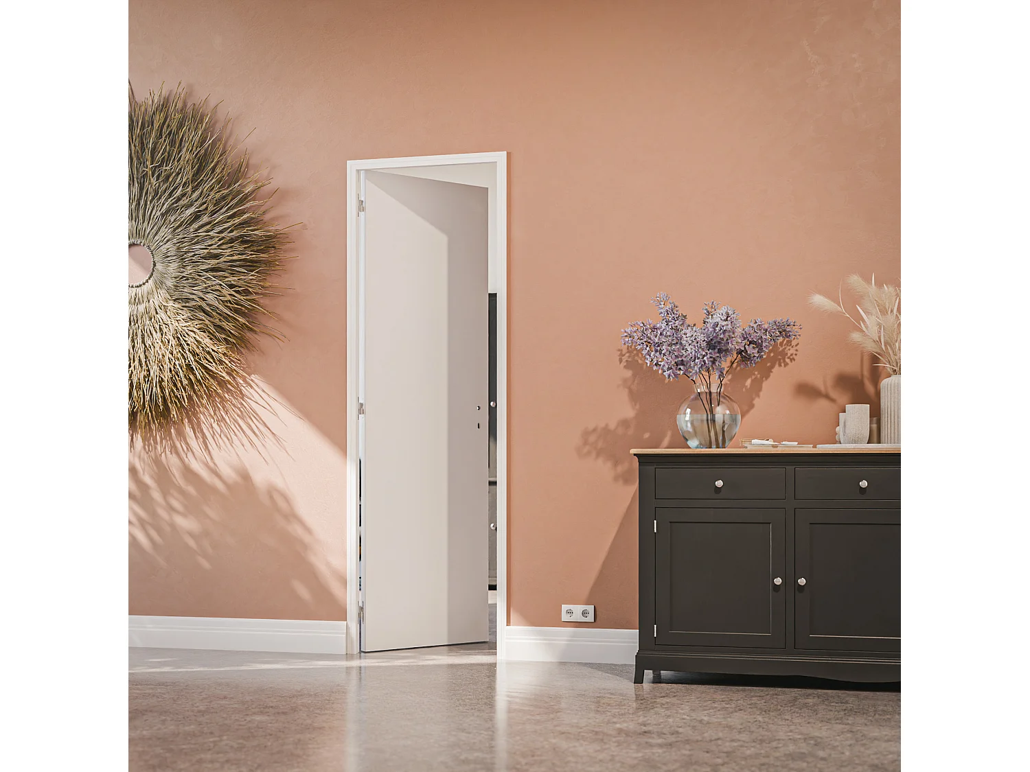 Bloc-Porte Blanc Laqué Plane H. 204 x l. 63 cm - Poussant Gauche