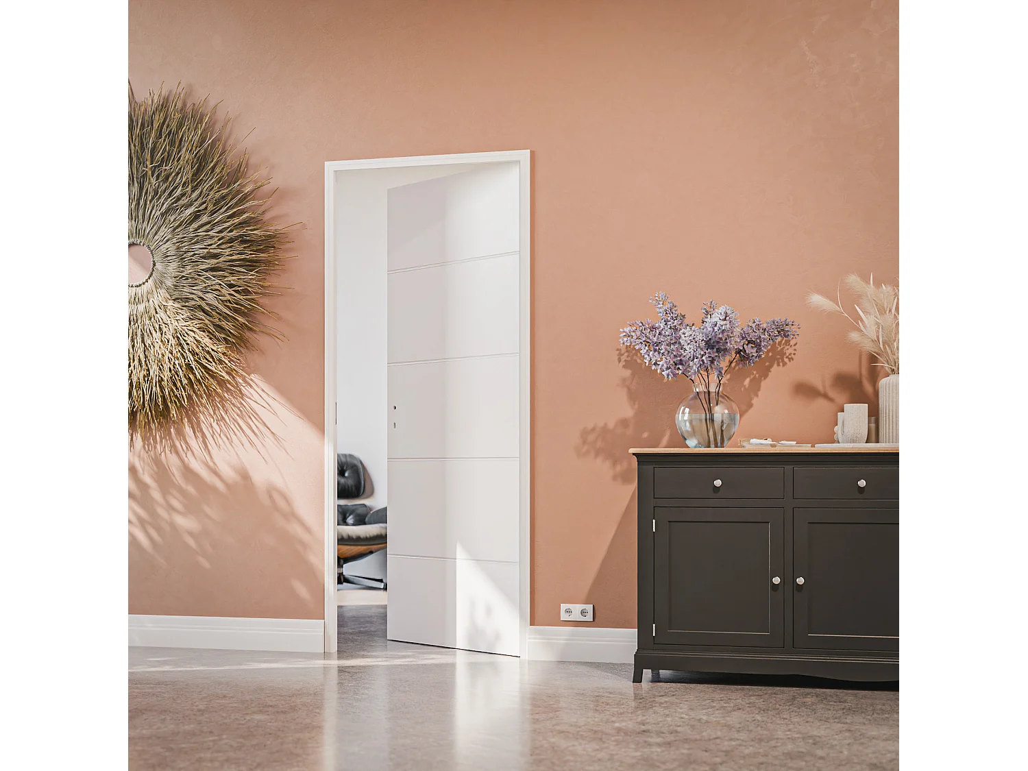 Bloc-Porte Blanc Laqué Ligne H. 204 x l. 83 cm - Poussant Droit