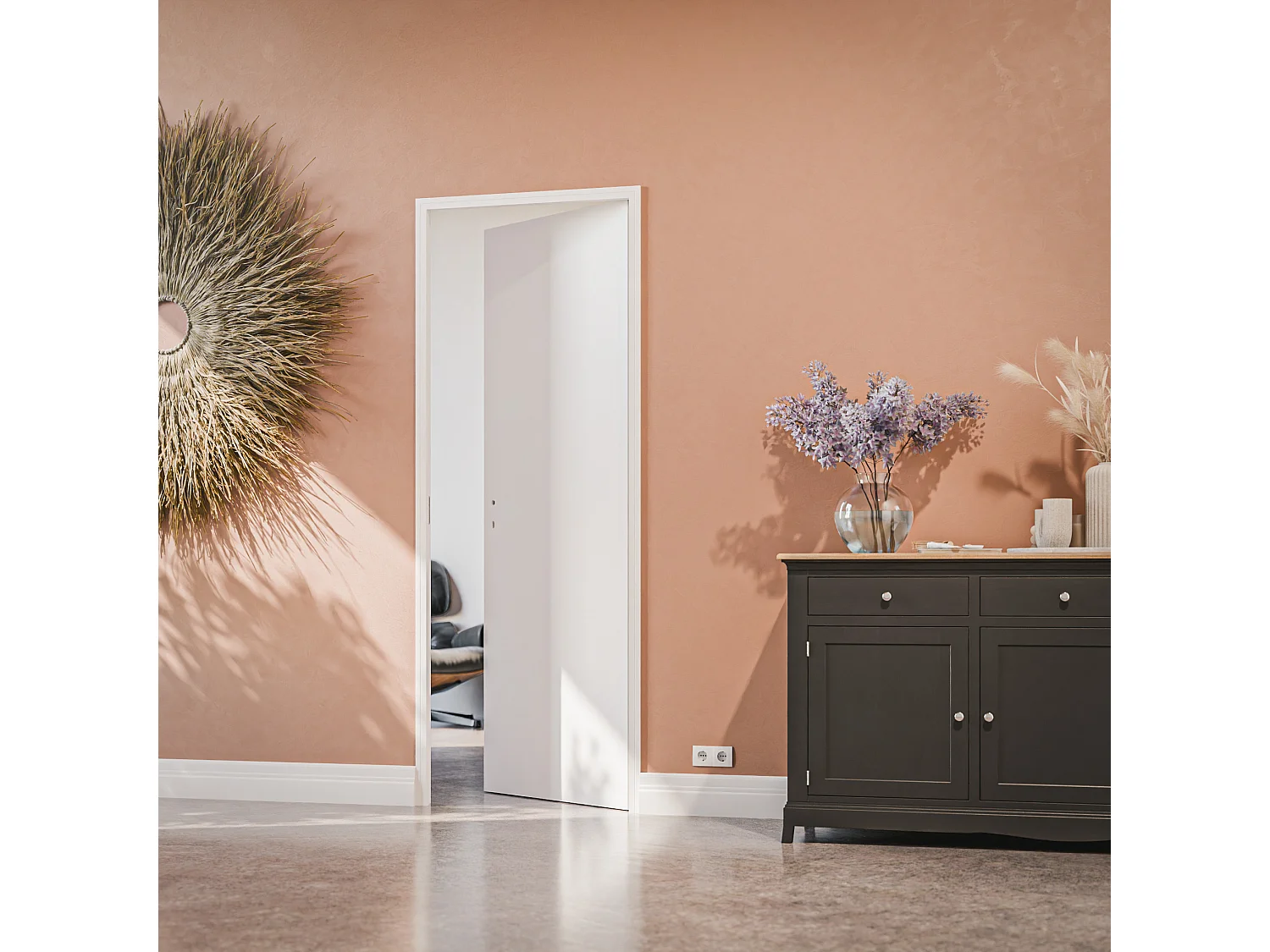 Bloc-Porte Blanc Laqué Plane H. 204 x l. 73 cm - Poussant Droit