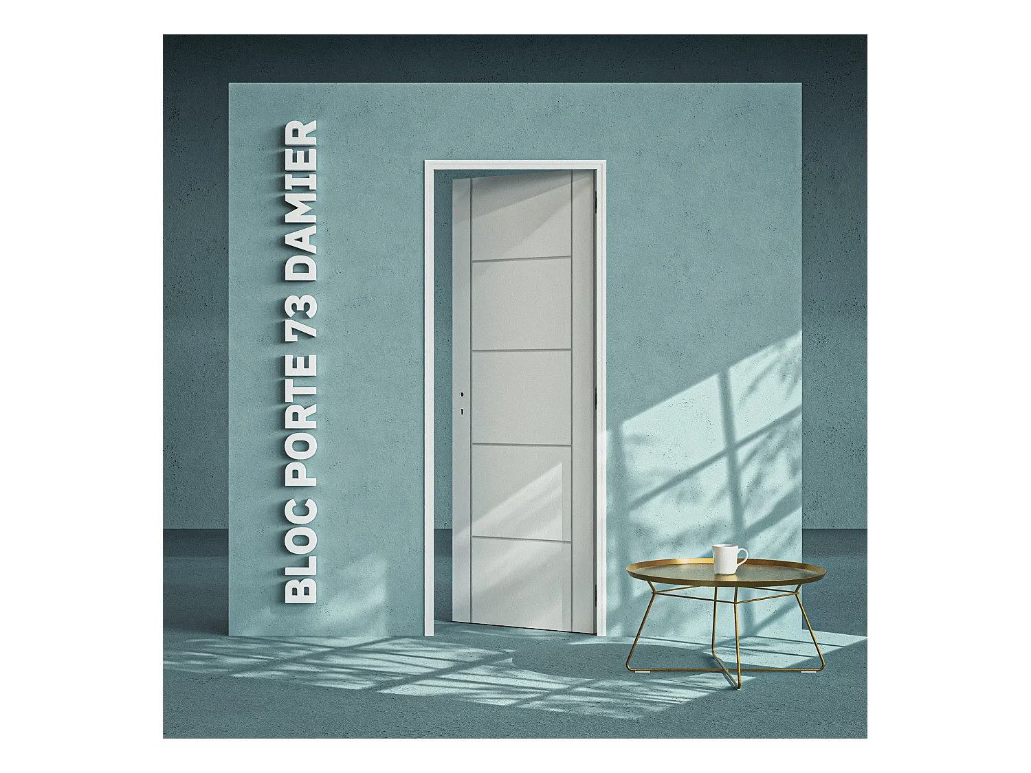 Bloc-Porte Blanc Laqué Damier H. 204 x l. 73 cm - Poussant Droit