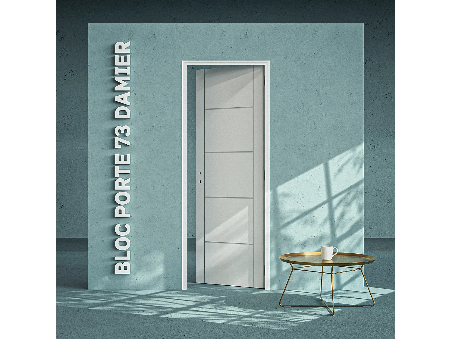 Bloc-Porte Blanc Laqué Damier H. 204 x l. 73 cm - Poussant Droit