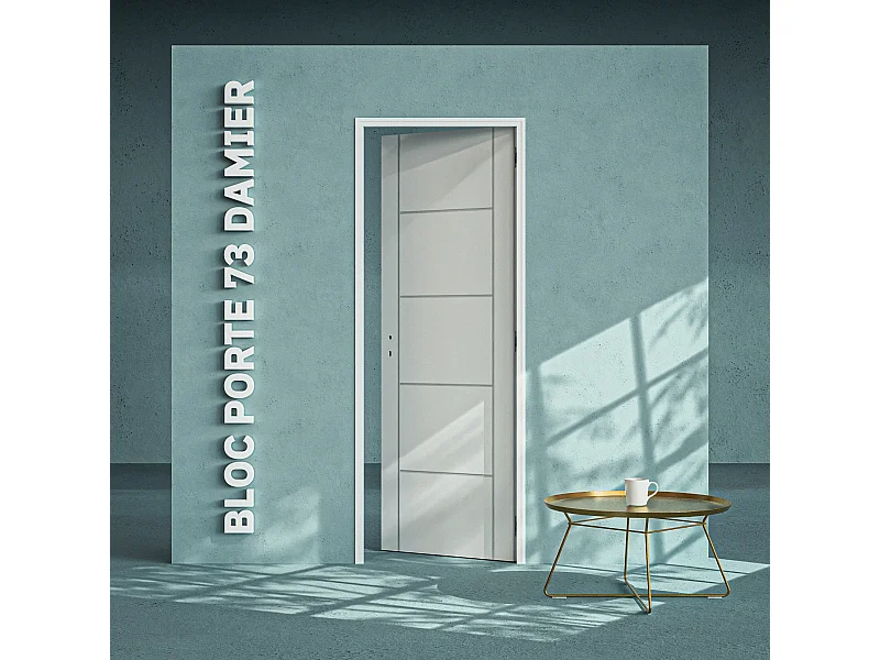 Bloc-Porte Blanc Laqué Damier H. 204 x l. 73 cm - Poussant Droit