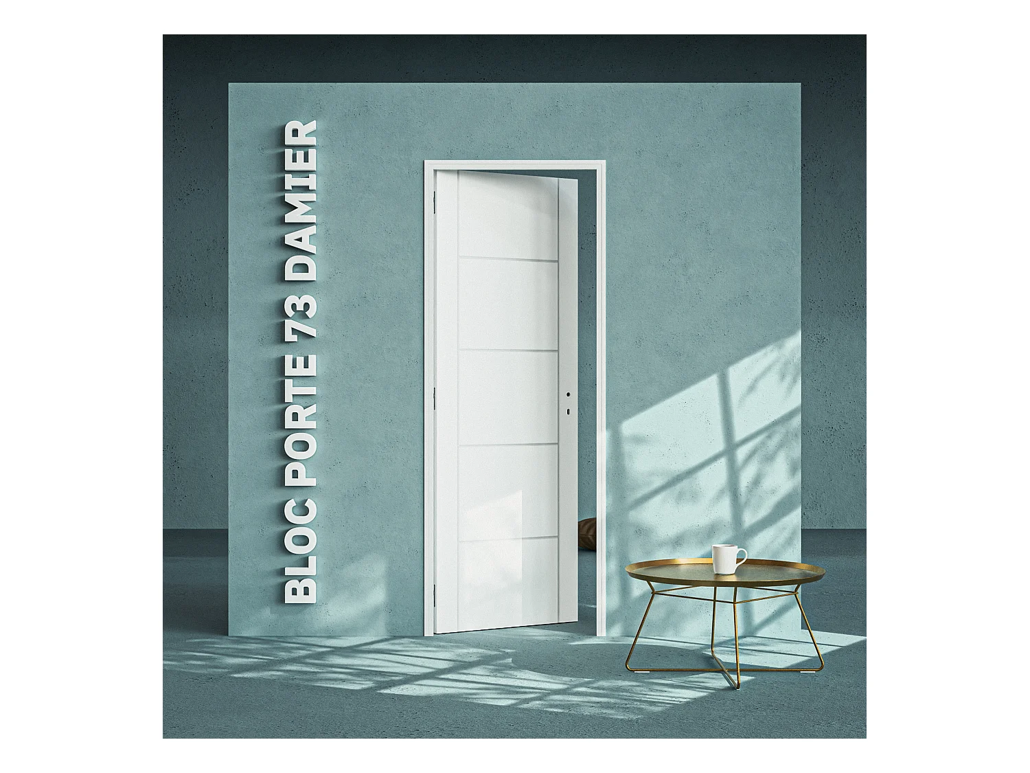 Bloc-Porte Blanc Laqué Damier H. 204 x l. 73 cm - Poussant Gauche
