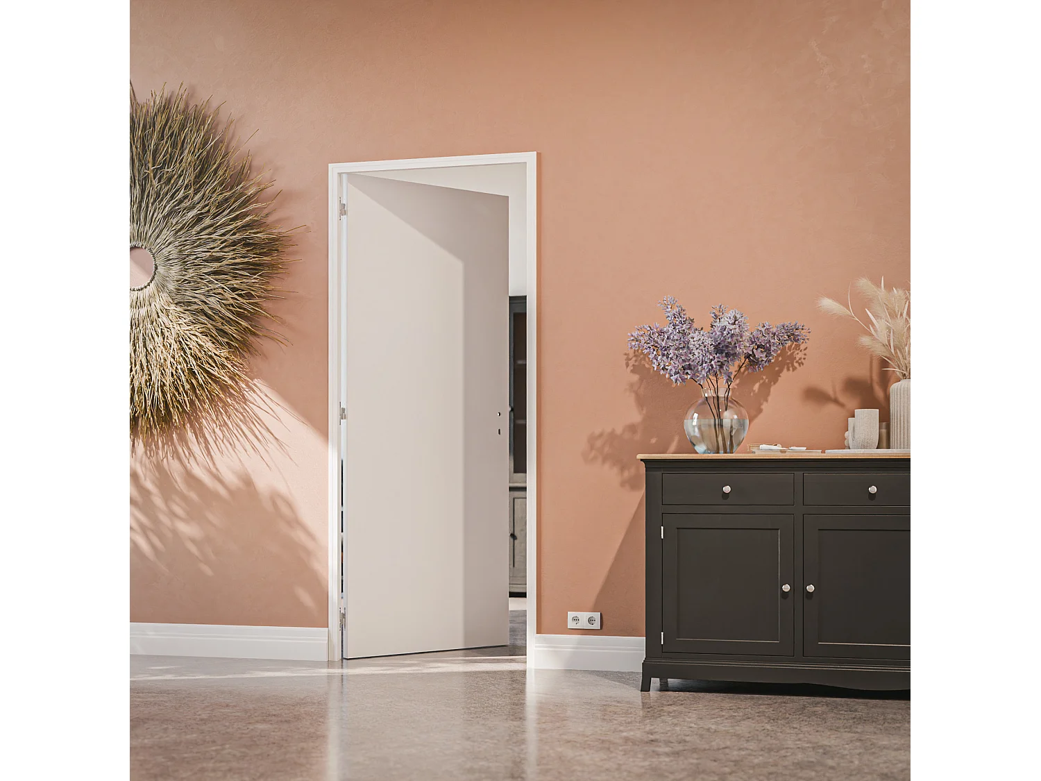 Bloc-Porte Blanc Laqué Plane H. 204 x l. 83 cm - Poussant Gauche