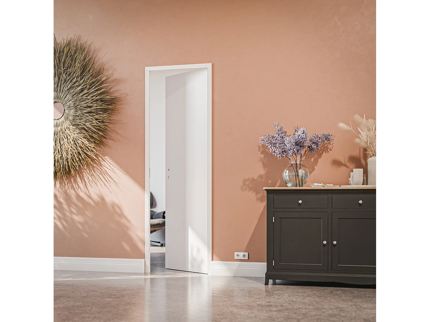 Bloc-Porte Blanc Laqué Plane H. 204 x l. 63 cm - Poussant Droit