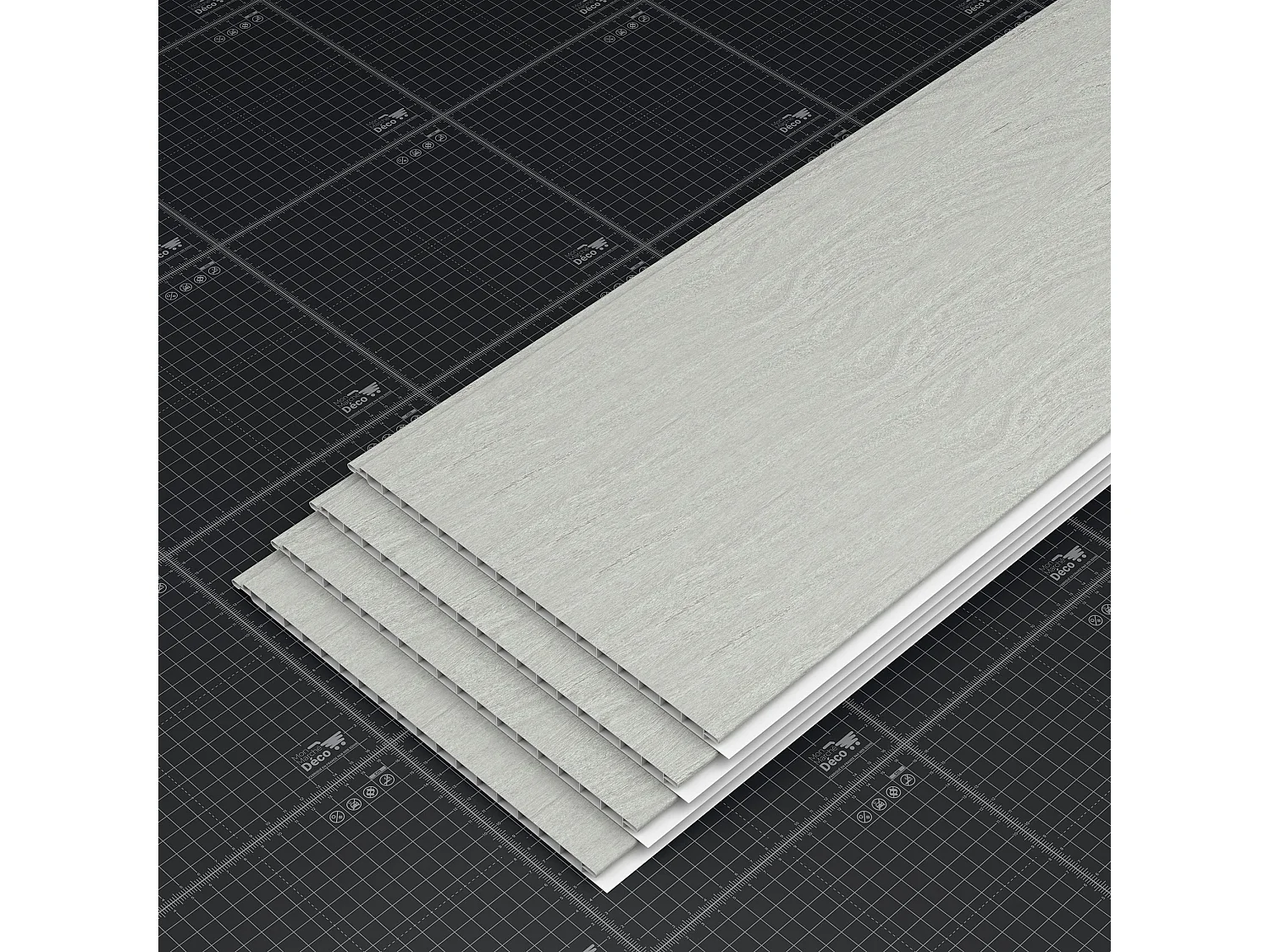 Lambris PVC 250 mm - Lot de 4 Lames - Chêne Cendré