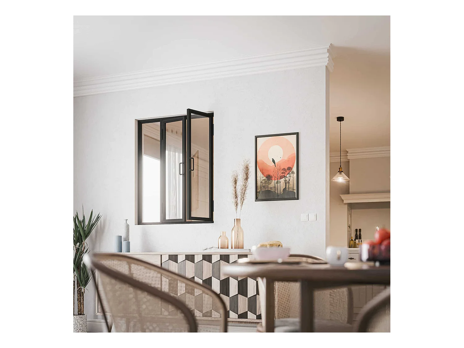 Verrière Ouvrante en Acier 3 Carreaux - Noir