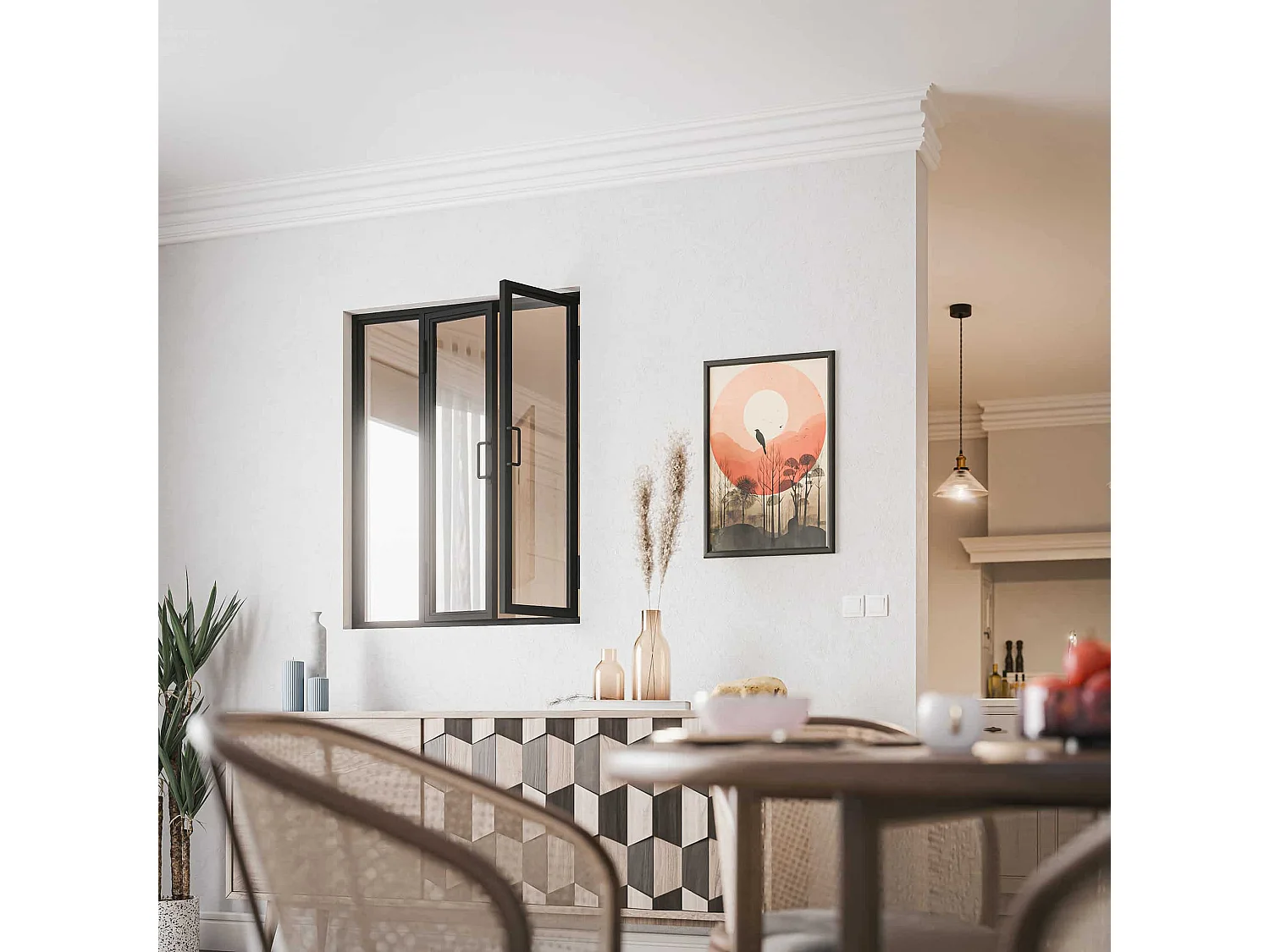 Verrière Ouvrante en Acier 3 Carreaux - Noir