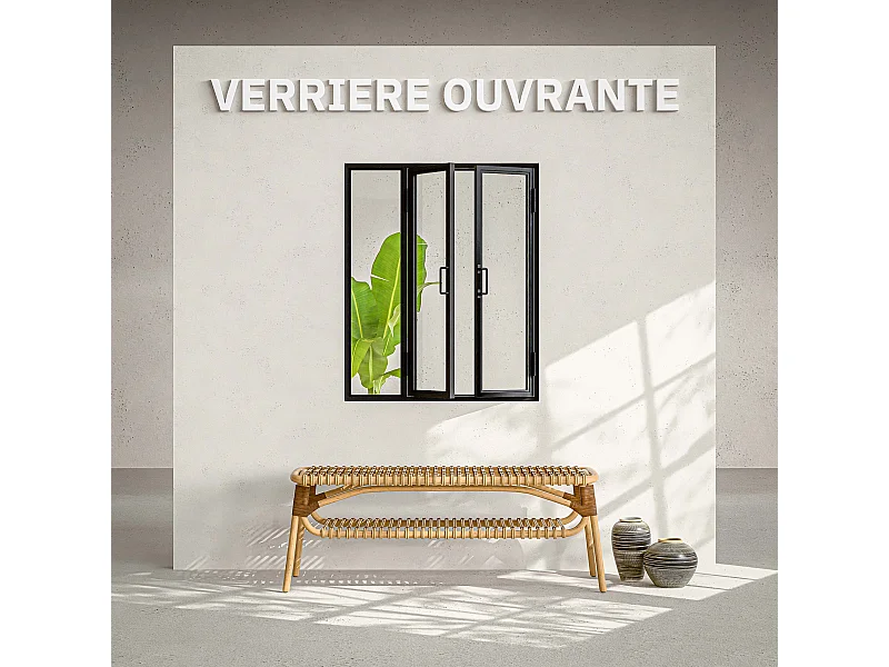 Verrière Ouvrante en Acier 3 Carreaux - Noir