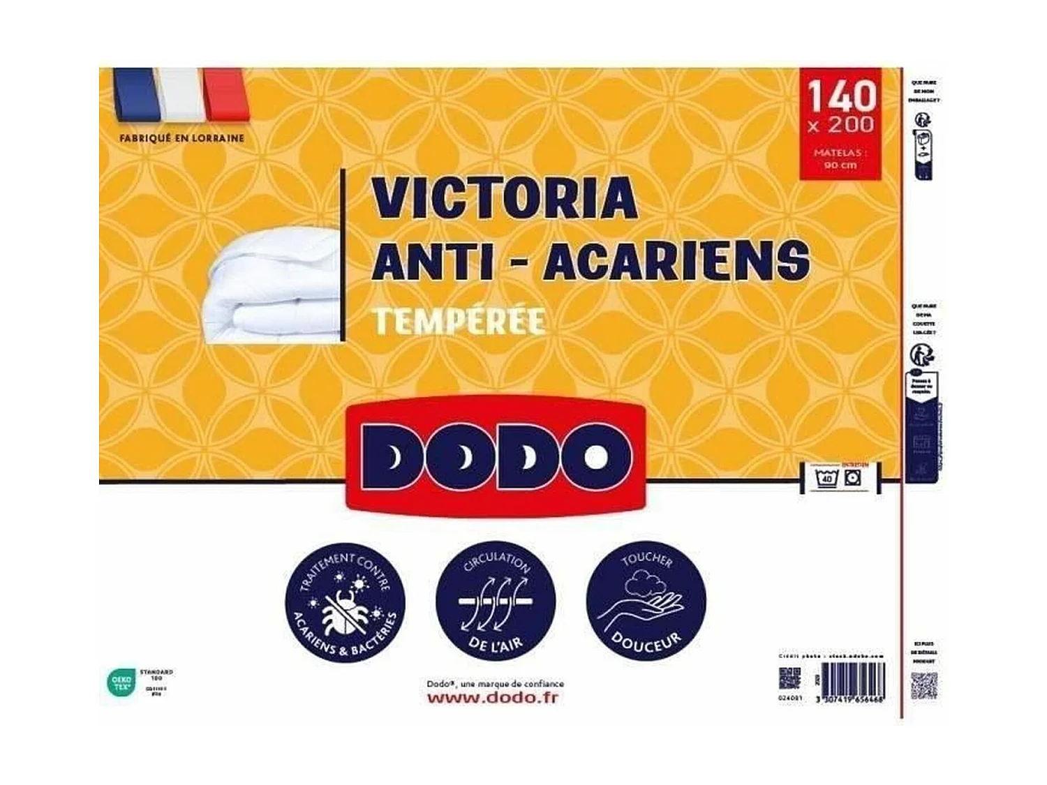 Couette tempérée anti-acariens VICTORIA 140 x 200 cm blanc