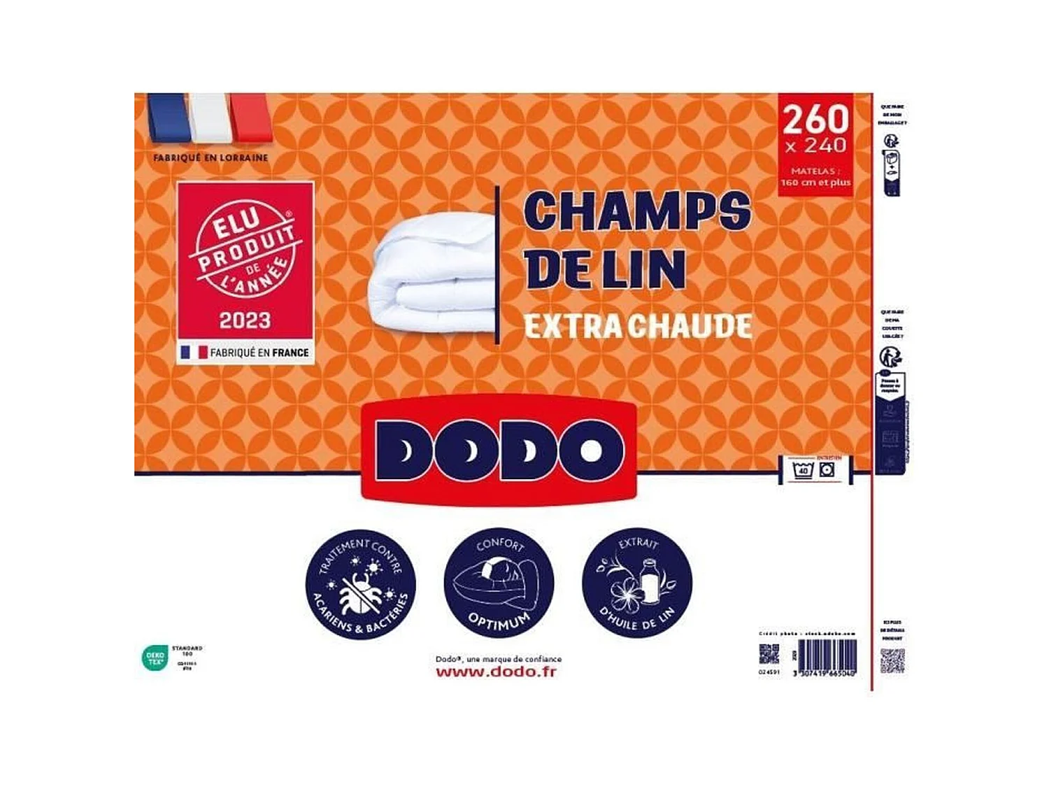 Piumone Caldo 240x260 cm DODO Champs de Lin 2 Posti Anti-acaro Antibatterico