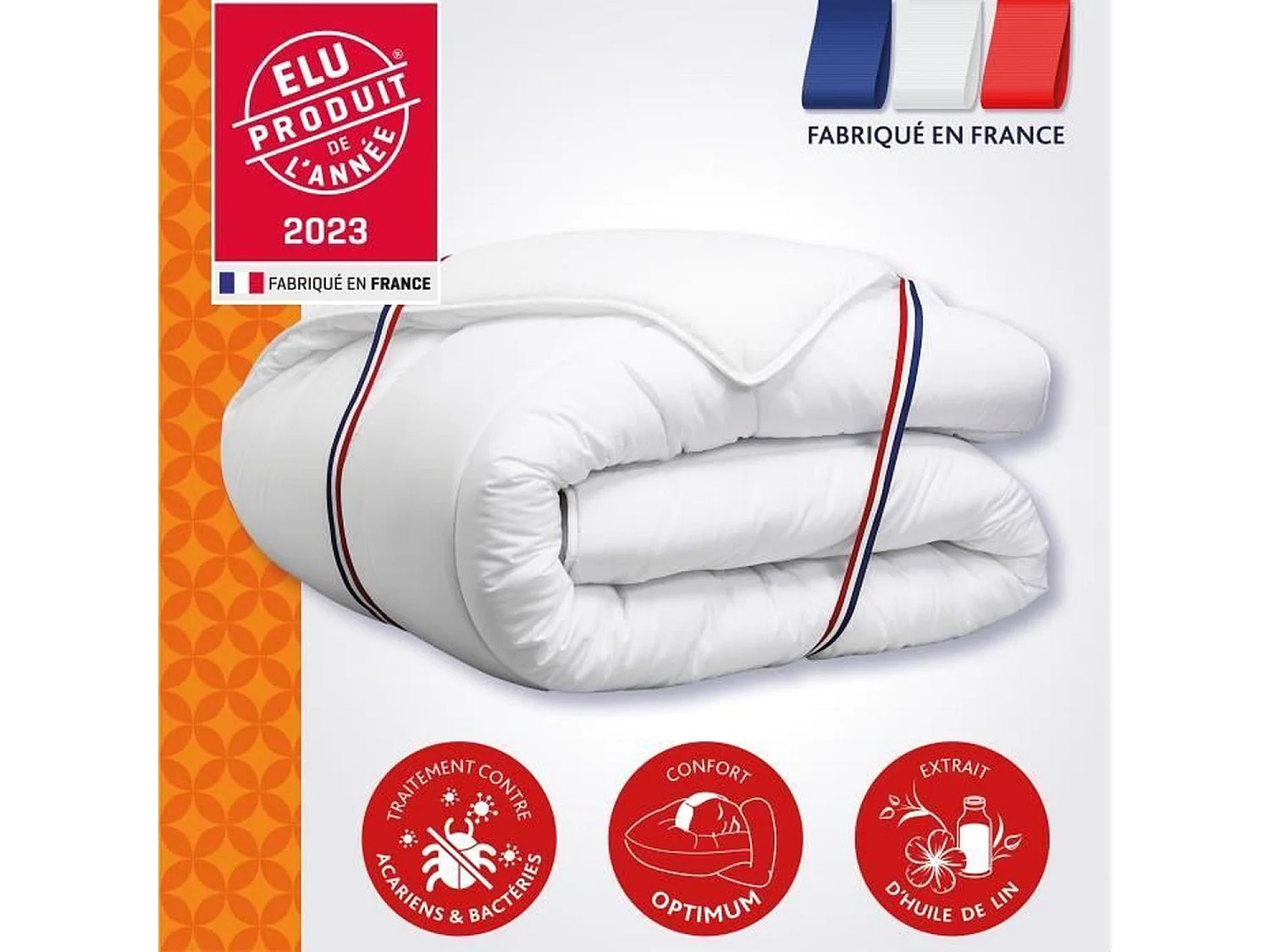 Bettdecke 220 x 240 cm CHAMPS DE LIN - Warm - 450G/m² - 2 Plätze - Anti-Milben Antibakteriell