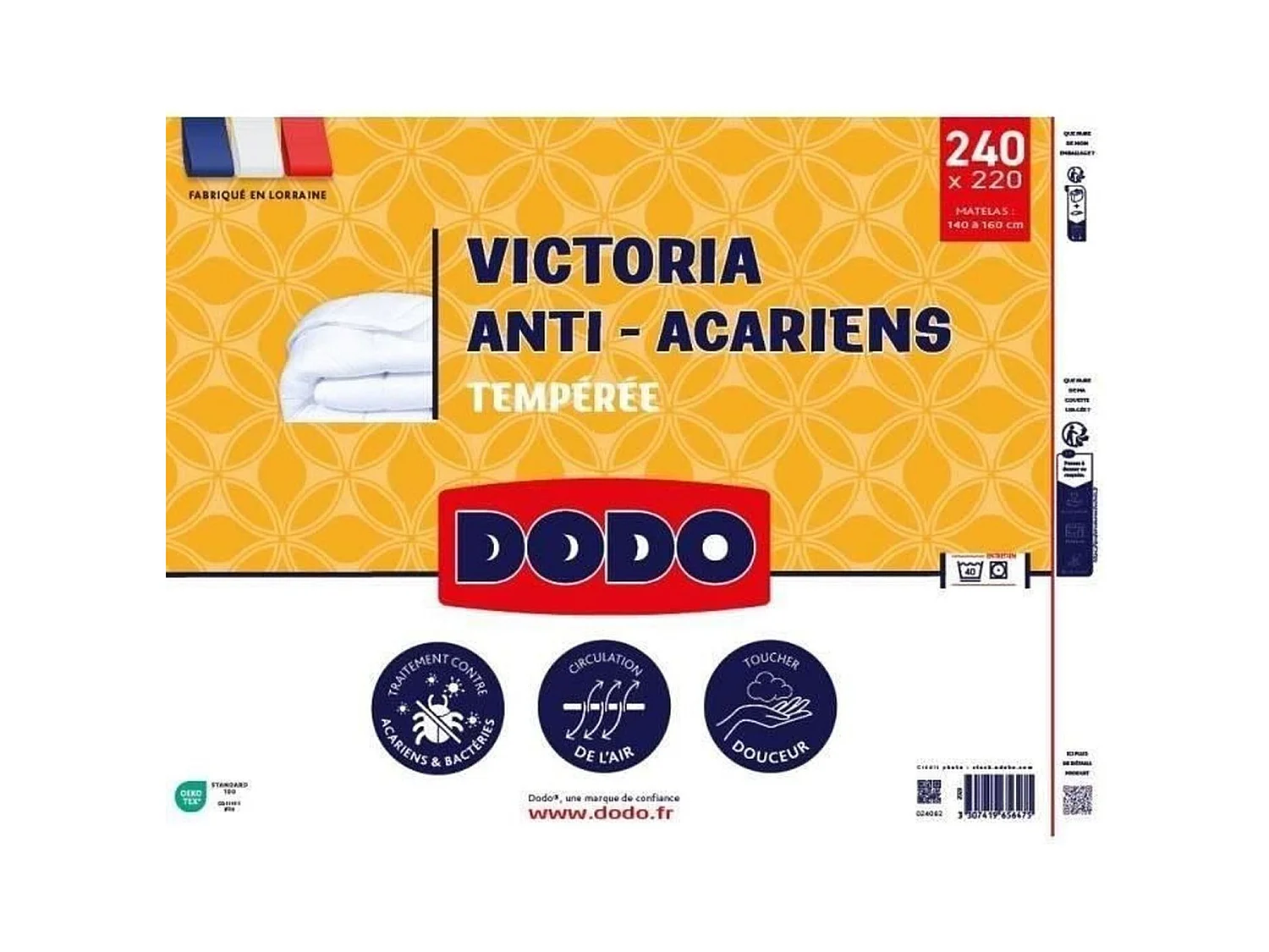 Couette tempérée anti-acariens VICTORIA 220 x 240 cm blanc