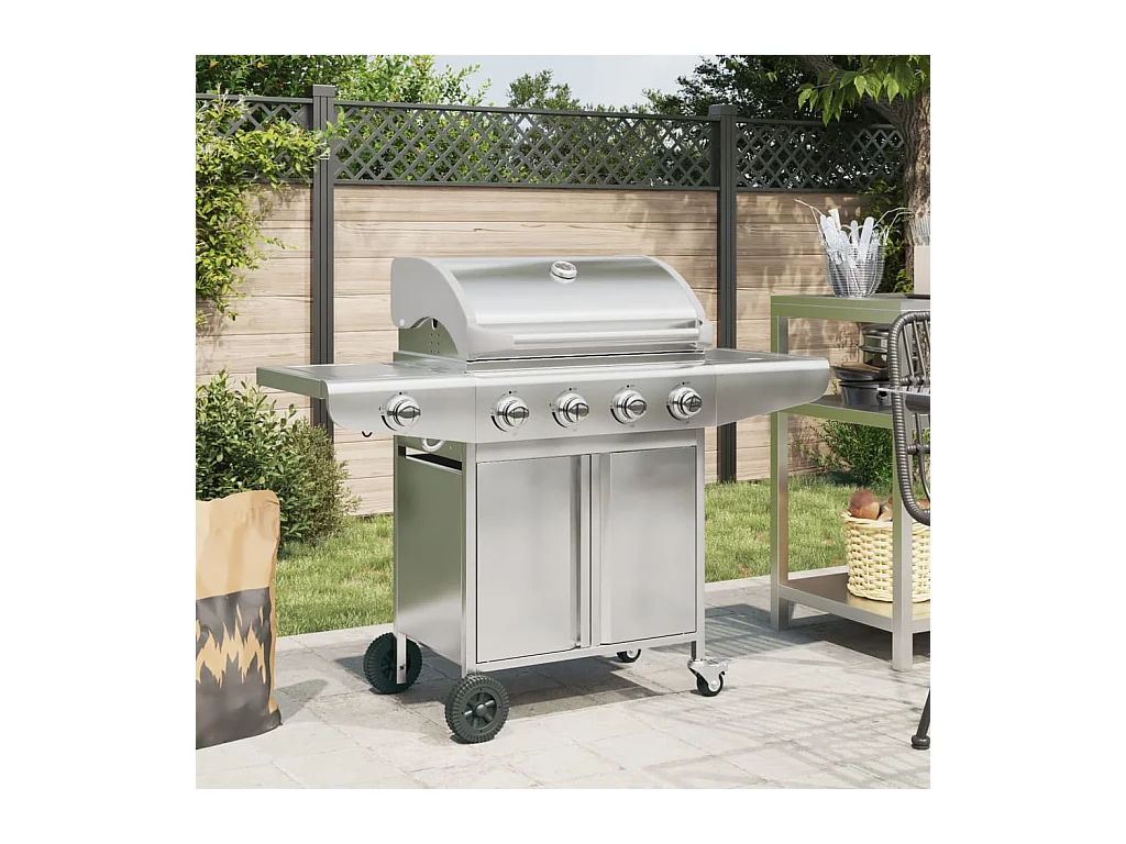 Barbecue à gaz avec 5 br?leurs argenté acier inoxydable