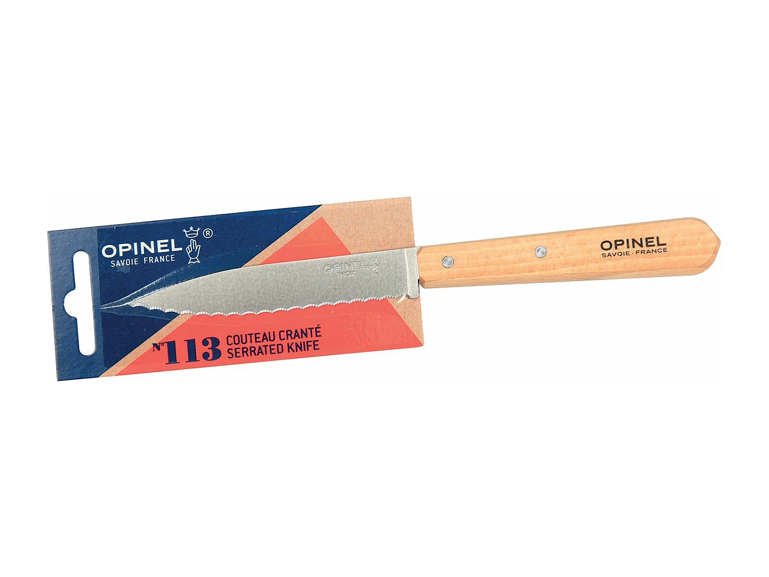 Gezahntes Messer Opinel n°113 - Klinge aus Edelstahl, Griff aus Buchenholz - Hergestellt in Frankreich