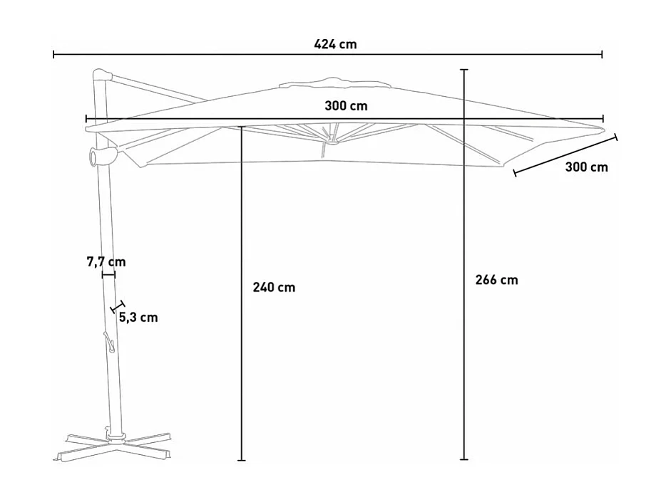 Ombrellone decentrato anti UV per giardino ed esterno 3x3 Nami