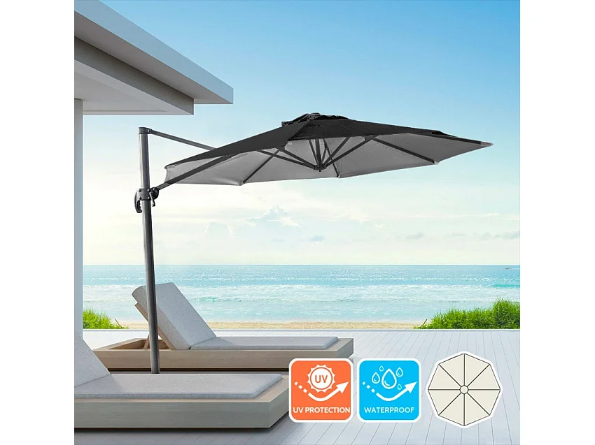 Sombrilla de aluminio con poste descentralizado para hogar y local 3x3m Paradise Noir