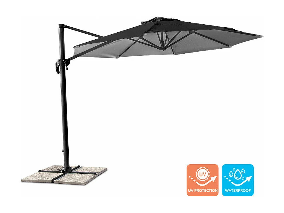 Sombrilla de aluminio con poste descentralizado para hogar y local 3x3m Paradise Noir