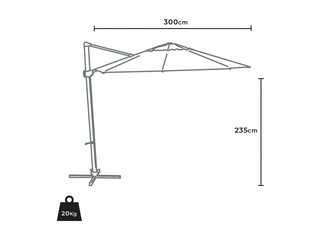 Sombrilla de aluminio con poste descentralizado para hogar y local 3x3m Paradise Noir